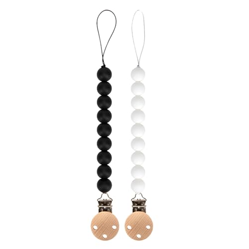 Image of Silicone Pacifier Clip Holder for Baby, Fits Most Pacifier Styles, BPA-Free, 2 Pack (Black & White)