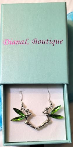 DianaL Boutique Tinkerbell Fairy Earrings Green Crystal Wings Gift Boxed Tinker Bell2