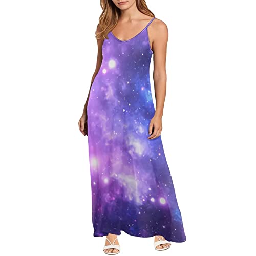 Robe longue d'été sans manches Violet Galaxy : fluidité et fraîcheur XL