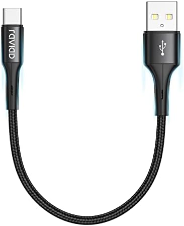 RAVIAD USB C Cable Short, 30CM Type C Charger Fast Charging Nylon Braided USB C Charger Cable Compatible for Samsung Galaxy S20/S10/S9, Huawei P30/P20, Google Pixel, OnePlus - Black