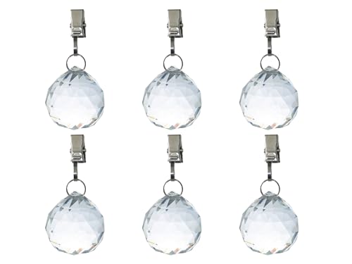 HillSpring Crystal Glass Tablecloth Weights with Stainless Steel Clips, Heavy Weights for Curtain, Flags and Banners, 6 Pack, 18.8oz