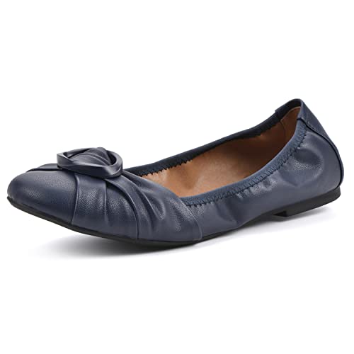 WHITE MOUNTAIN Women's Santi Ballet Flat, Navy/Smooth, 11 M