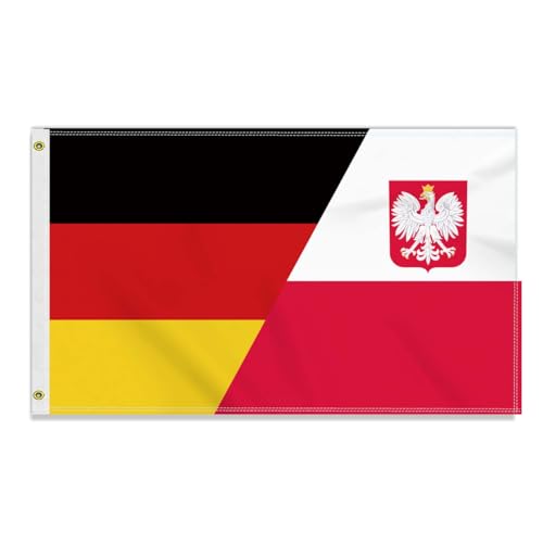 Große 90×150 CM Deutschland Polen Flagge, großes 150D Deutsch Polens Freundschafts banner,Strapazierfähige Deutschlandfahne Doube-Seitendruck Dekor Messingösen large poland