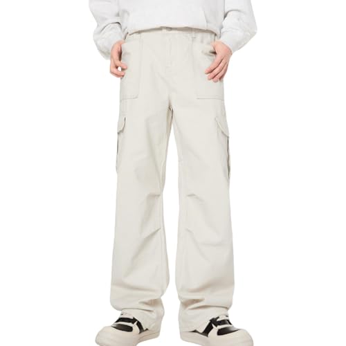 Men's Casual Cargo Pants Loose Fit with Pockets Wide-Leg Trendy Zipper Hip Hop Jeans Straight Trousers
