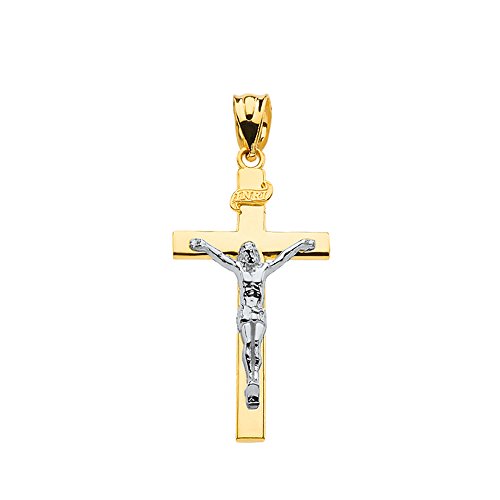 14k Gold Catholic Linear Cross INRI Crucifix Necklace Pendant Sizes (S-L)