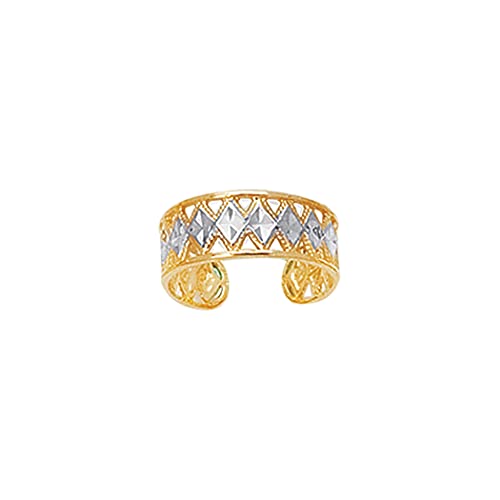 14K Yellow White Gold Shiny Sparkle Cut Two Tone Cuff Type Toe Ring With Diamond Pattern Jewelry Gifts For Women #TOP5