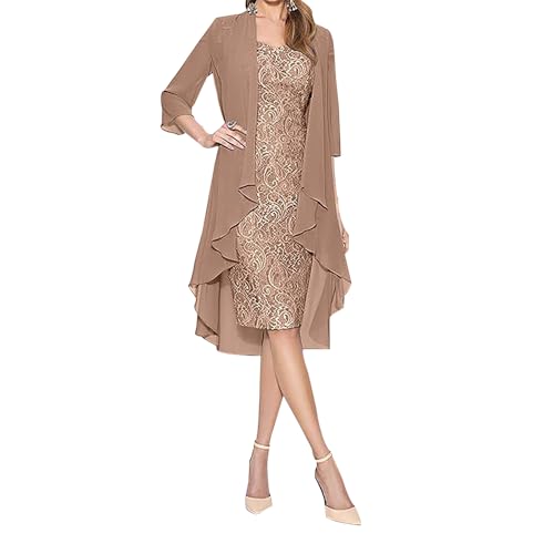 Mother of The Bride Dress Womens Summer 2 Piece Outfits Chiffon Lace Formal Evening Party Dress Casual Cocktail Dresses