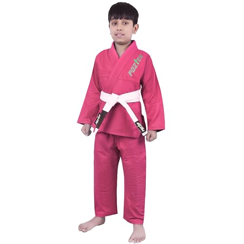 POZTEV Kids Brazilian Jiu Jitsu Gi For Kids BJJ Gi Youth Grappling Kimonos Preshrunk Lightweight Martial Arts Uniform