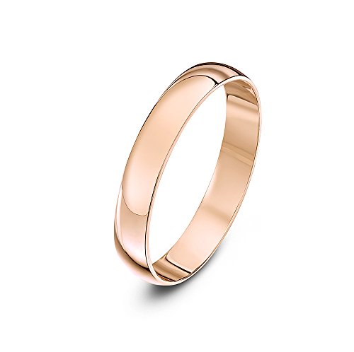 Theia Anillo de Bodas de Oro Rosa, 9k, Unisex, Forma de D Pesado, Pulido, 3mm - Tamaño 15.5