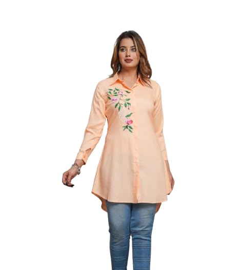 Image of Casual Full Sleeve Hand Embroidery Rayon Women's Long Shirt