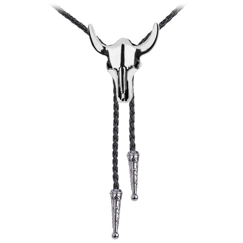 Image of Cowboy Bolo Tie for Men, Vintage Cow Skull Bolo Tie Necklace Native American Necktie for Men Women