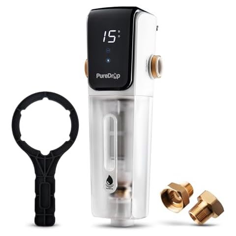 PureDrop PDR-ARB50WSP Spin Down Sediment Water Filter, Auto Flushing Module with Touch-Screen, Reusable Whole House Sediment Filter for Well Water w/Scraper, 50-Micron Prefilter Filtration System Cover
