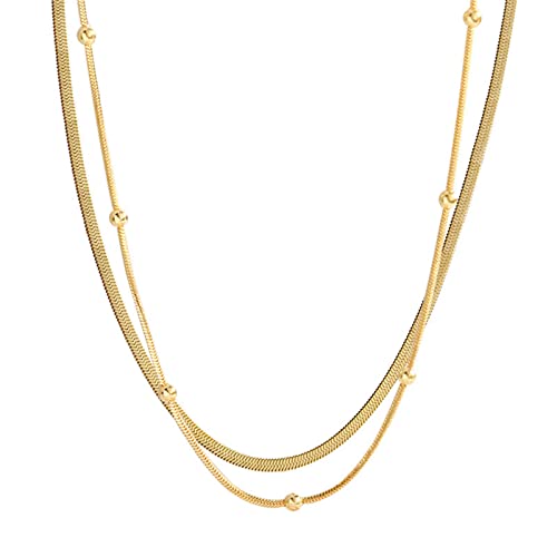 Punk Layered Flat Snake Bone Choker Necklace Set Multilayer Herringbone Paperclip Link Chain Stacking Collar Necklace For Women Girl Teen Retro Jewelry Birthday Gift-E Beads #TOP20