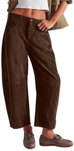 WINKEEY Hose Damen Cordhose 7/8 Freizeithose Elastisch Hohe Taille...