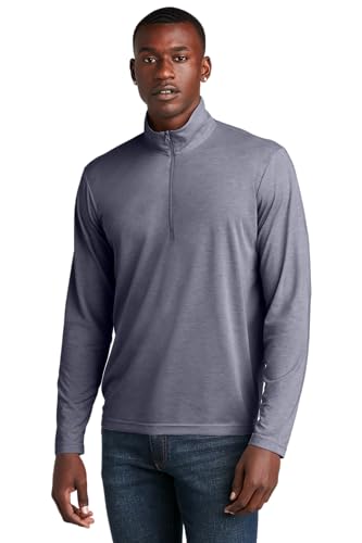 SPORT-TEK PosiCharge Tri-Blend Wicking 1/4-Zip Pullover ST407, True Navy Heather, Large
