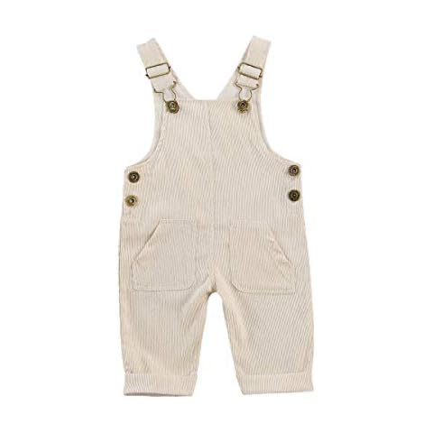 YOKJZJD Newborn Infant Baby Boy Girl Fall Winter Suspender Pants Overalls Corduroy Bib Pants Trousers with Pockets (Beige White, 12-18Months) Cover