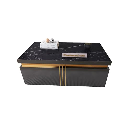 Image of Premium Marble-Top Wooden Center Table for Living Room | Coffee Table | Contemporary Design Craftsmanship (Black - 42x24x17 Inch)