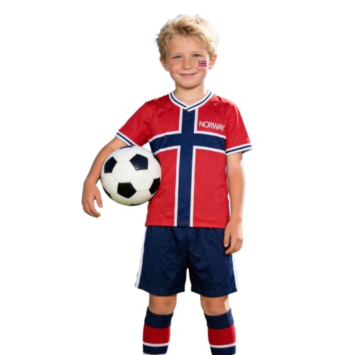 Image of HANLIDA Kids Soccer Jersey- Fan Version Short Sleeve Shirt for Game Day,Training Uniform for Boy and Girls, Norway, 12 Years