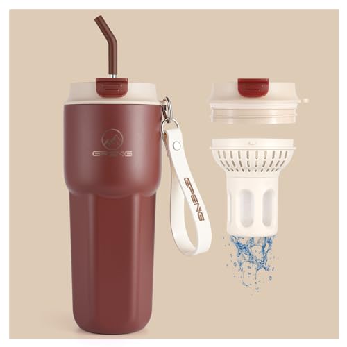 Gpeng 20 oz Insulated Stainless Steel Coffee Mug & Water Bottle with Tea Separation, Straw Lid, and Cup Holder - Keeps Drinks Hot or Cold for Hours. Perfect for Travel and Outdoor Activities!