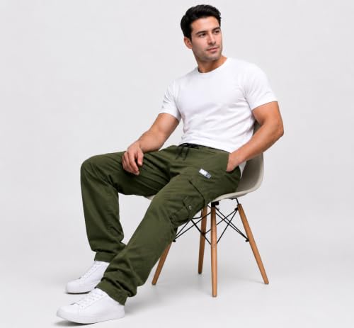 Image of DEELMO Cargo Pant for Men | Cotton Cargo's Pant | Men's Cotton Cargo Trousers | Elastic Drawstring Waist Straight Fit | Comfortable Breathable Cargos for Casual to (Available in Pluse Size)