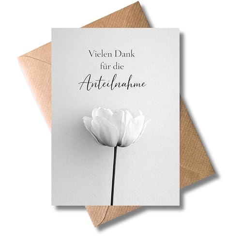 WBdesignz 10er-Set Trauerkarten Vielen Dank für die Anteilnahme mit Umschlägen - Danksagung nach Trauerfall mit Tulpenmotiv - Kondolenzkarte für Beileid Trauerfeier oder Abschied (DIN A6)