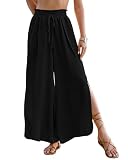 Bsubseach Swim Beach Cover Up Pants for Women Flowy Pant Wide Leg Bathing Suit Coverup Swimsuit Palazzo with Slits Black