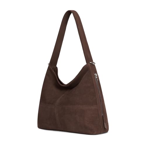 Morriloom Genuine Leather Hobo Bags for Women Crossbody Purses Work Tote Bag Designer Shoulder Handbags with 2 Straps (Coffee Suede)