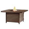 Square 42 in. x 42 in. Aluminum Propane Fire Pit Table with Glass Beads, Two Covers, Lid, 57,000 BTUs in Brown Finish