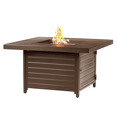 Image of Oakland Living Square 42 in. x 42 in. Aluminum Propane Fire Pit Table with Glass Beads, Two Covers, Lid, 57,000 BTUs in Brown Finish