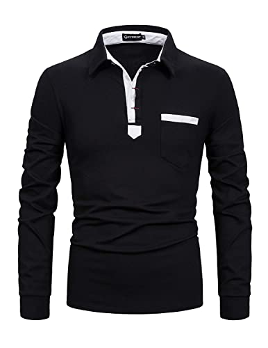 YCUEUST Polo Hombre Mangas Largas Camisas Camiseta Golf Poloshirt T-Shirt (L, Negro)