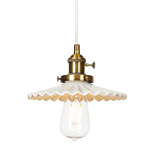 Suspension luminaire industriel en métal bronze et céramique blanche avec interrupteur