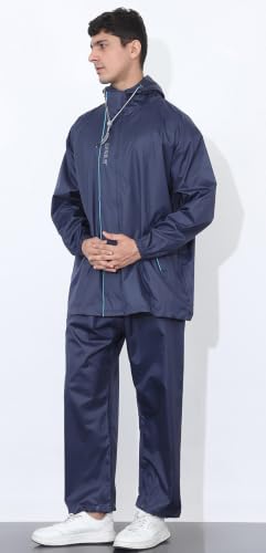 Image of Shasmi Men's Raincoat for Men Waterproof with Hood | Premium Polyester Rain Suit for Bike Riders | Leak Proof Full Body Rainwear Set with Pants | Heavy Duty Zipper (Rainy 290)
