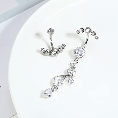 FIASASO Crystal Belly Button Ring for Women Unique 14G 316L Stainless Steel Dangle Belly Rings Belly Piercing Jewelry Navel Barbell Bling Crystals Body Jewelry4