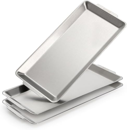 ZENFUN 3 Pack 304 Stainless Steel Serving Platters, 12.6 x 6.3 Silver Rectangular Trays Metal Dinner Plates Decorative Organizer Trays for Serving Food, Party, Organize Supplies