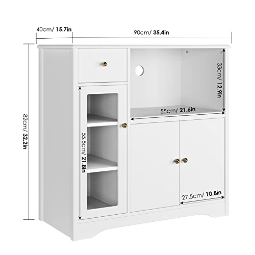 Horstors Storage Cabinet With 3 Doors And 1 Drawer, Buffet Cabinet Sideboard With Adjustable Shelves, Microwave Stand Cabinet For Kitchen, Dining Room, White #TOP3