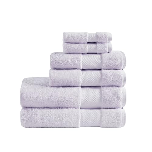MADISON PARK SIGNATURE Turkish 100% Cotton Towel Set, 600Gsm Luxury Premium Weight, Soft Abosorbent Hotel Bathroom Shower Hand Face Washcloths, Assorted Sizes Lavender 6 Piece