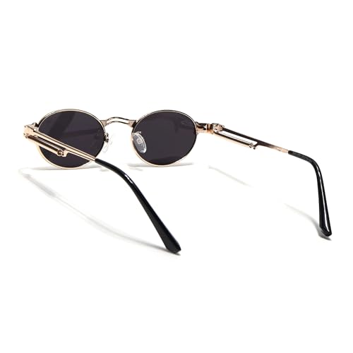 Image of Oval Sunglasses, Gold Metal Frame with Dark Grey Lenses, Steampunk Style