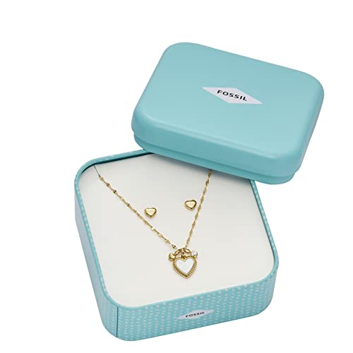 Fossil Women's Heart Mother Of Pearl Necklace And Earrings Gift Set, Color: Silver (Model: Jf04246Set) #TOP5