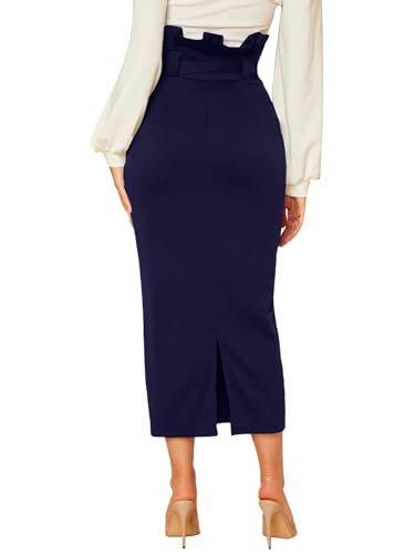 Rooscier Women's Ruffle High Waist Self Tie Belt Straight Elegant Party Long Skirt2