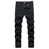 JUNBAOSS Men's Slim Fit Black Stretch Destroyed Ripped Skinny Denim Jeans Men's Stretch Biker Ripped Jeans with Zipper Straight Fit Denim Pants Fashion Mens Slim Fit Skinny Denim Jeans