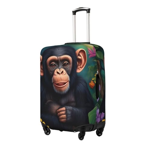 Chimpanzee Jungle Flower Luggage Cover Protector Suit Case Cover Elastic Washable Anti-Scratch For 18-32 Inch Luggage X-Large2