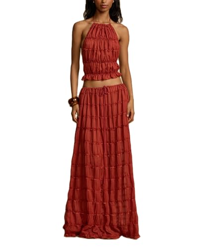 Image of Women Y2K Skirt Set Outfits Strapless Crop Top Bodycon Midi Skirt Dress Sexy 2 Piece Knit Outfits Skirt Summer