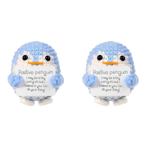 Image of Zibuyu 2PCS Crochet Penguin Figurines Desk Decor Positive Message Card