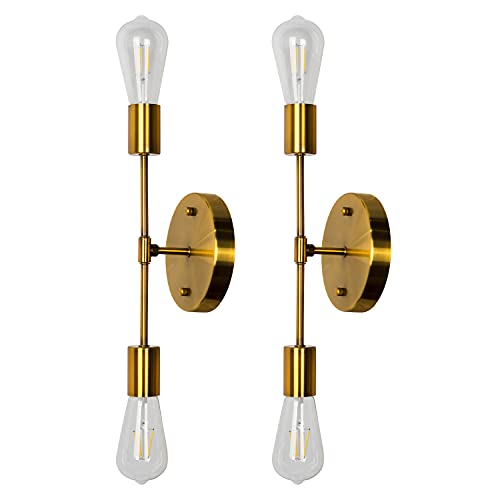 Modern Gold Industrial Bathroom Vanity Light Brushed Brass Farmhouse Wall Sconce Fixture for Bedroom Living Dining Room Hallway ( Round - 2 Pack)