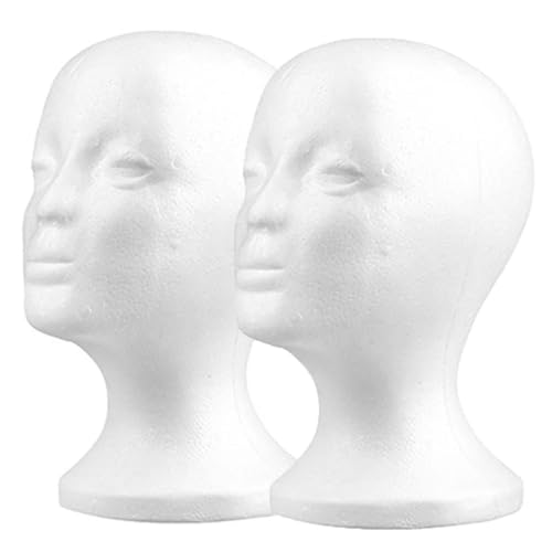 Wig Heads Styrofoam 2 Pack, Foam Heads for Wigs, Mannequin Headset Wig Display Stand Display Hair, Halloween Props, Hats and Hairpieces, Mask for Home, Salon and Travel