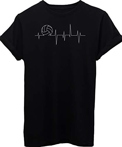 iMage T-Shirt Il Mio Cuore Batte per La Pallavolo Heart Beat Passion Volleyball-Sport - Uomo-XXL-Nera