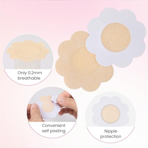 HUTLHTH 60 Pcs Disposable Nipple Covers,Nipple Covers for Women,Upgrade ultra-thin invisible nipple patches and breast pads,Pasties, Petals Nipple Covers（Light coffee） - Thumbnail 4