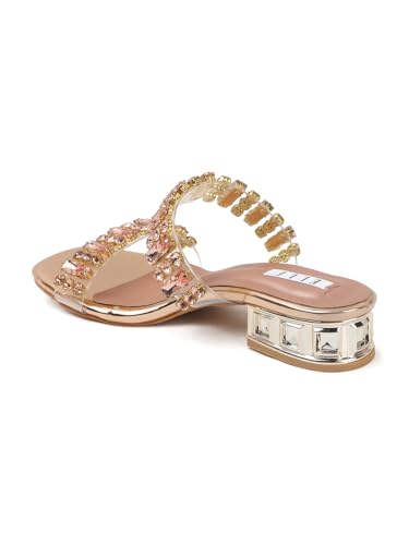 Image of ELLE Women's Dual Strap Embellished Sandal Gemstone Adorned Low Heel
