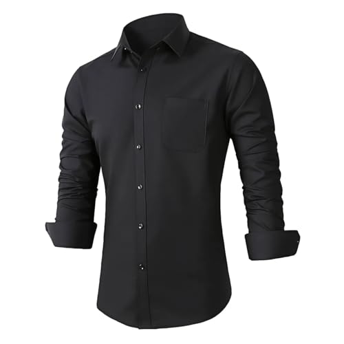 Image of Beninos Mens Slim Fit Solid Point Collar Button Down Dress Shirt (CD01 Black, L)