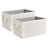 Sukkiri 折りたたみ式収納ボックス 2個パック 丈夫なファブリックオーガナイザーバスケット ロープハンドル付き クローゼット、棚、家の整理用 14.75インチ x 10.25インチ x 8.25インチ アイボリー